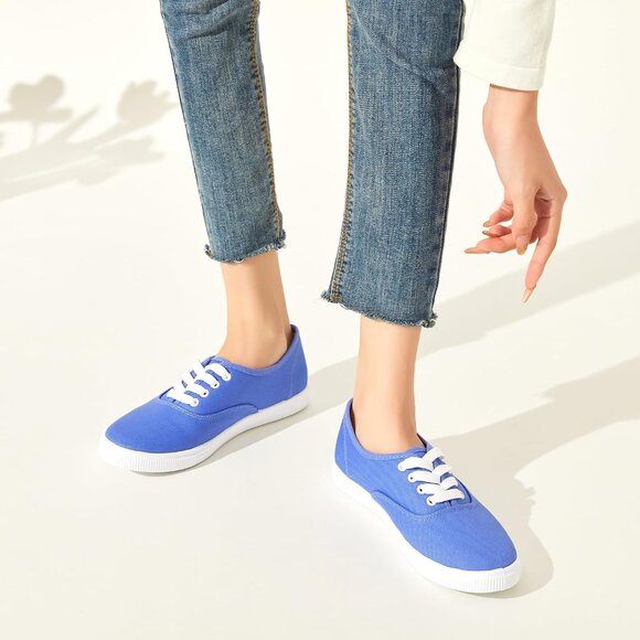 ⚡Women\'s Blue Classic Sneakers Low Top White Canvas Shoes Casual Lightweight